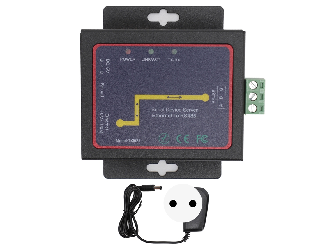 Adaptador Industrial Txi021 Rj45 Para Rs485 Conversor Ethernet Serial Tcp Rtu Plug Ue 100‑240v Para Sensores Plc