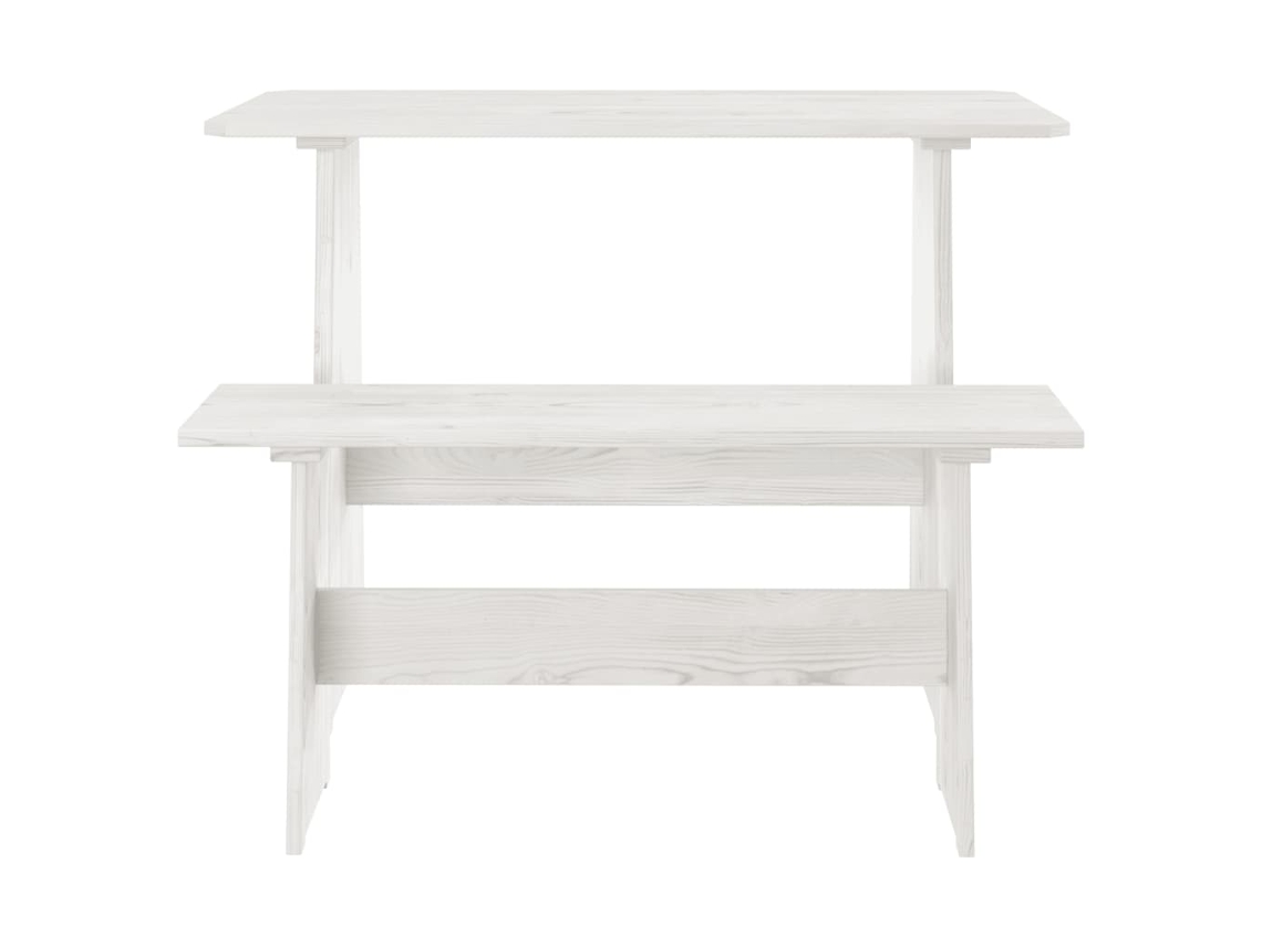 Mesa de comedor con banco Reine Pino macizo Blanco EXCLUSIVA MAISON