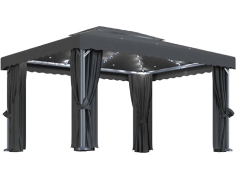 vidaXL Cenador con cortina y tira de luz LED aluminio antracita 4x3 m