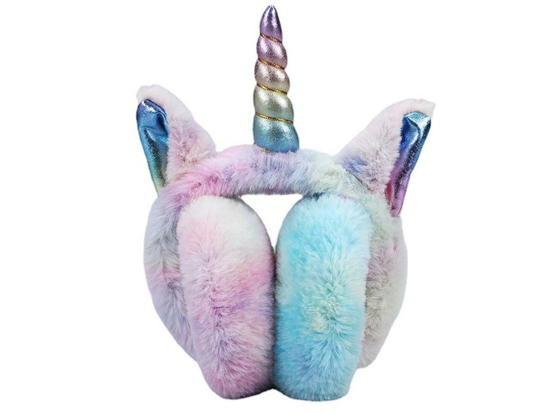 Protetores de ouvido Jinwei Rainbow para mulheres, crianças e meninas, degradê, dobráveis, pelúcia macia, presente quente de inverno e Natal.