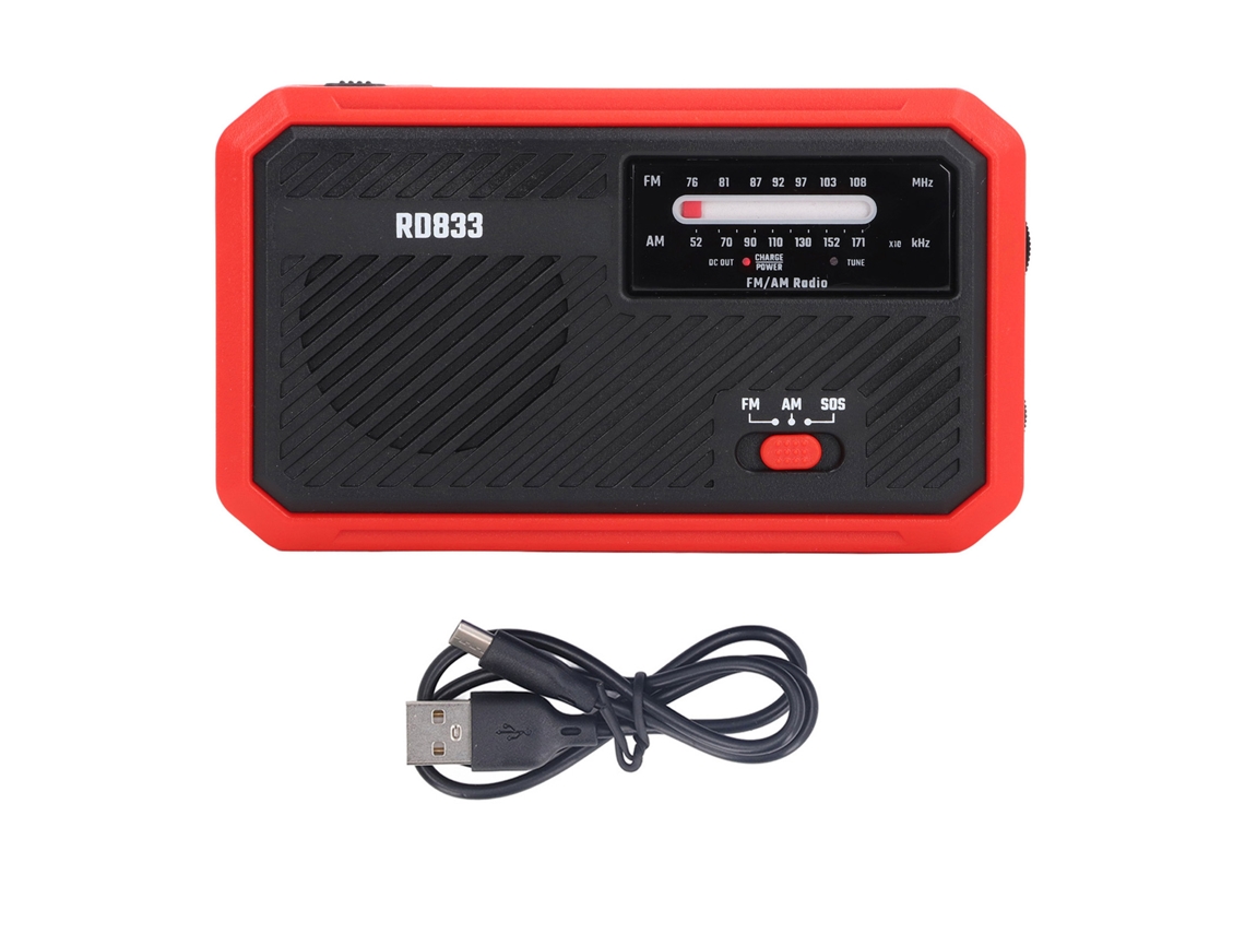 Radio Eléctrica Con Manivela, Linterna Led Solar, Alarma Sos Y Cargador De Emergencia Para Teléfono Móvil (rojo)