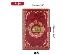 Libreta retro con bloqueo numérico, tamaño A5, ideal para hombres y mujeres (roja)