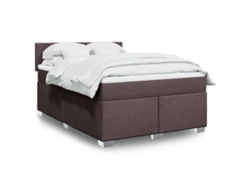 Cama Box Spring Con Colchón Tela Marrón Oscuro 140x200 Cm