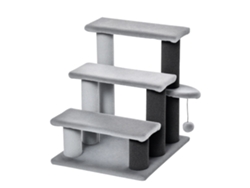 Escalera para mascotas con 3 peldaños, rascador y pelota para gatos, gris, 45x40x48cm