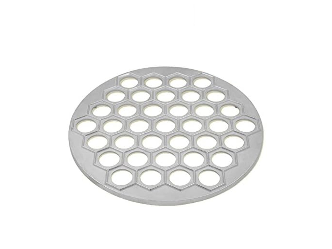 Molde rápido para raviolis rusos, molde metálico para pelmeni caseros, diseño hexagonal de 37 agujeros, superficie antiadherente de alta eficiencia.
