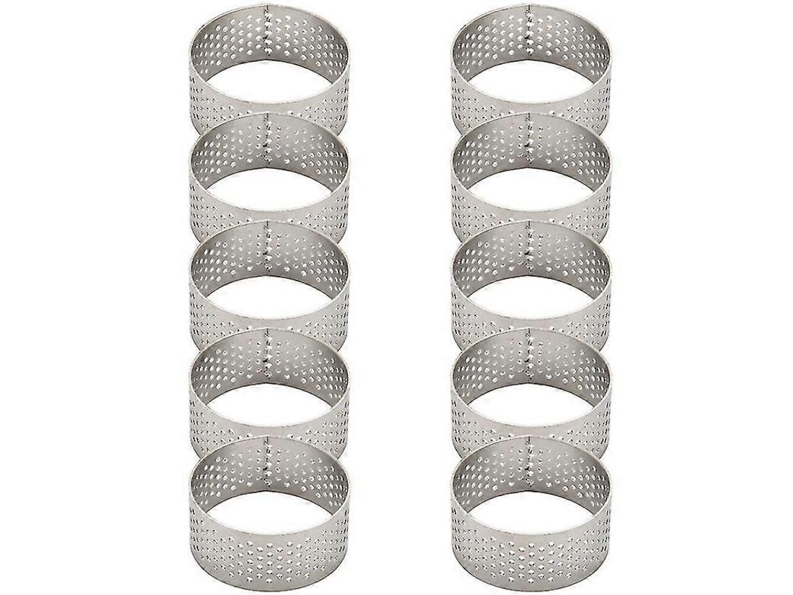 10 aros redondos perforados de acero inoxidable sin costuras, de 4,5 cm, para tartas, pasteles y postres Plata