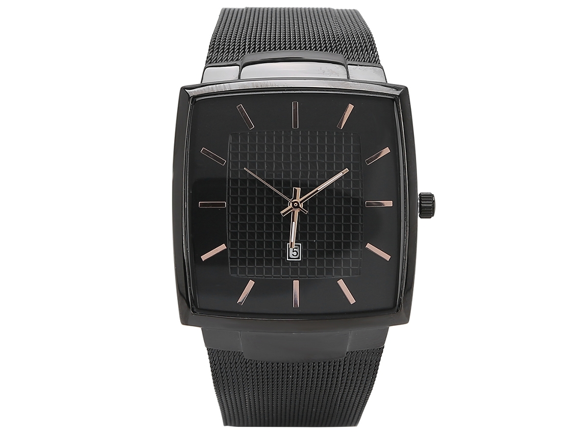 Reloj Hombre De Cuarzo Con Correa De Acero Pulsera Estilo Casual Empresarial Negro