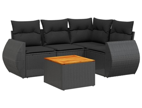 Conjunto 5 de muebles de jardín VIDAXL y cojines ratán sintético negro