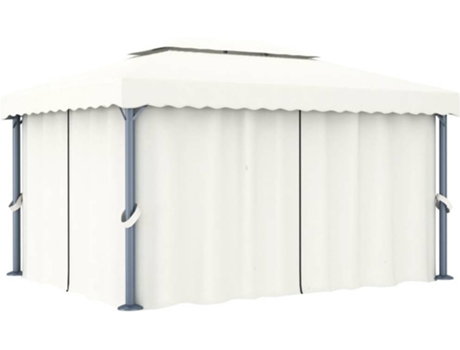 vidaXL Cenador con cortina blanco crema aluminio 4x3 m