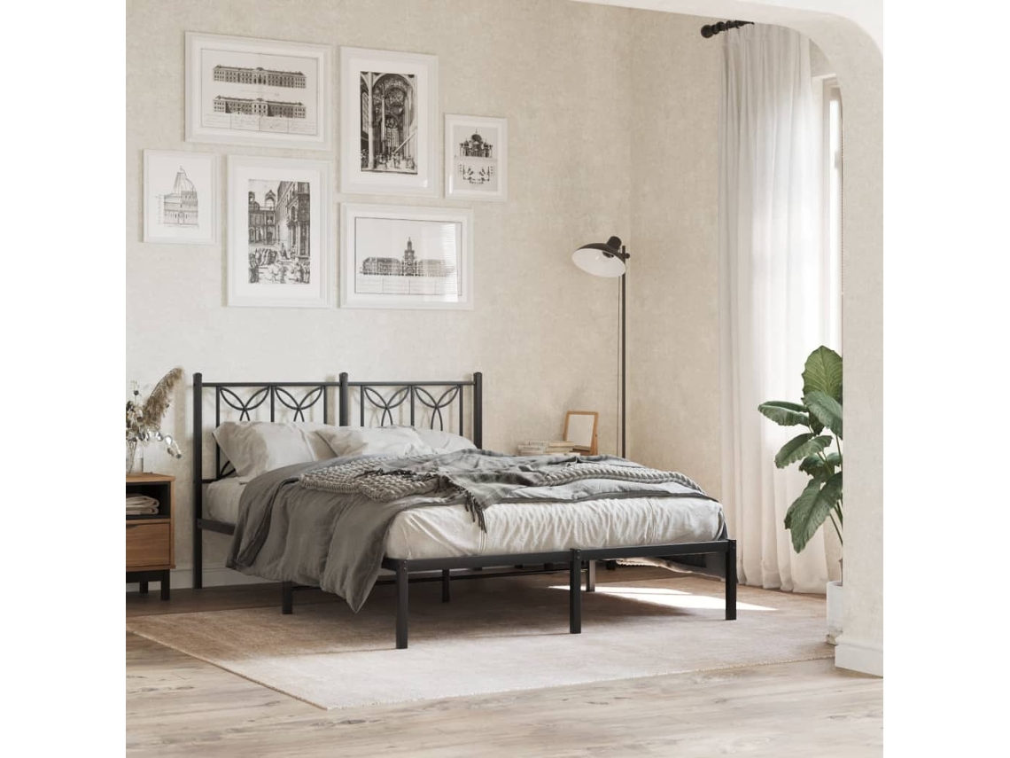 Estructura Cama Sin Colchón Con Cabecero Metal Negro 140x190 Cm