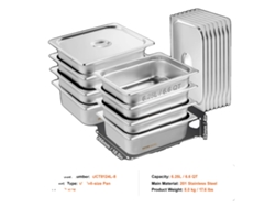 Bandeja de buffet de acero inoxidable de tamaño 1/2, construcción duradera, fácil manejo, 8 piezas 6.6 qt