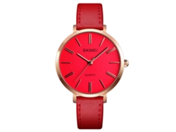 Reloj De Pulsera De Cuarzo Para Mujer Con Correa De Cuero Sintético Rojo, Informal, Moderno Y Elegante.