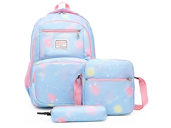 Mochila de tres piezas con estampado cuadrado, estilo estudiantil 1