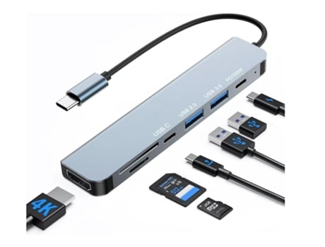 Hub USB C, adaptador multipuerto USB tipo C 7 en 1 con PD de 100 W, HDMI 4K, puertos de datos USB-C y 2 USB-A, tarjetas SD y TF para iPhone 15, Mac...