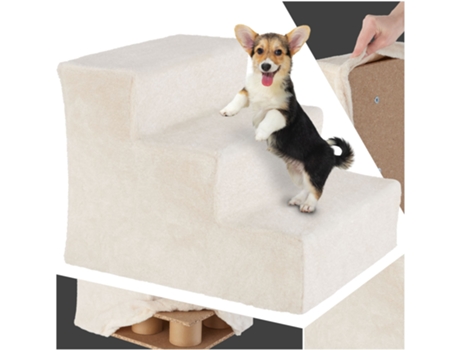 Escalera para mascotas Paw Path con cubierta de felpa 37 x 45 x 34,5 cm TECTAKE