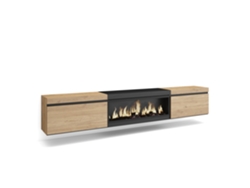 Mueble de TV | Amplio espacio de almacenamiento | 267 x 45 x 35 cm | TV de gran formato | Chimenea eléctrica XXL | Colgante | Roble y negro Duérmete Online
