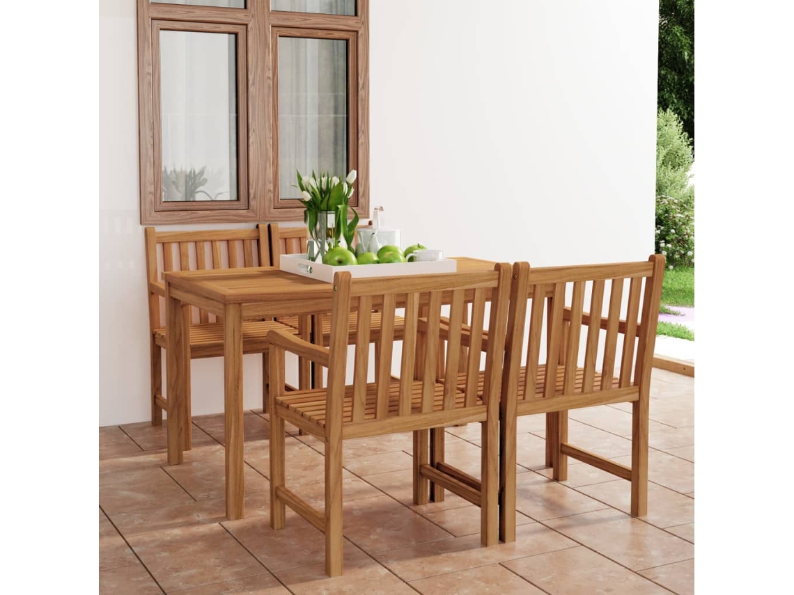 Juego de comedor de jardín de 5 piezas en madera maciza de teca Dkd Home Decor