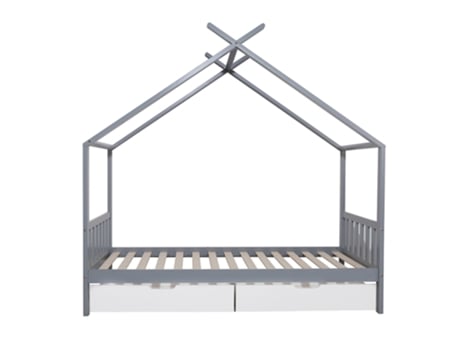 ONEIROI Juego de cama infantil tipo cabina con cabecero y somier Cajones de almacenamiento Cama gris y cajones blancos Madera de pino