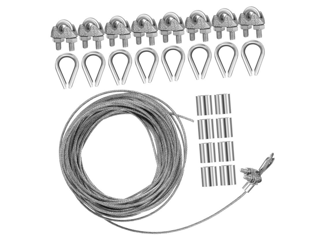 Cable de acero inoxidable de varios metros de longitud, resistente y flexible. Marca Gokoco.
