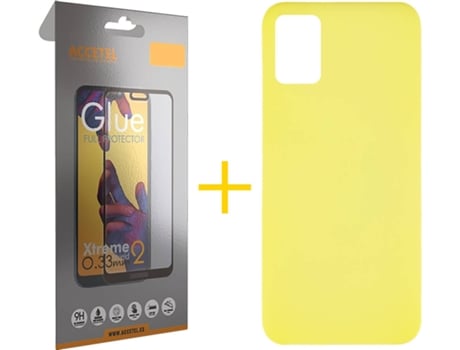 Kit Funda + Protector de Pantalla Samsung Galaxy A51 ACCETEL Full Silicona Líquida (Amarillo)