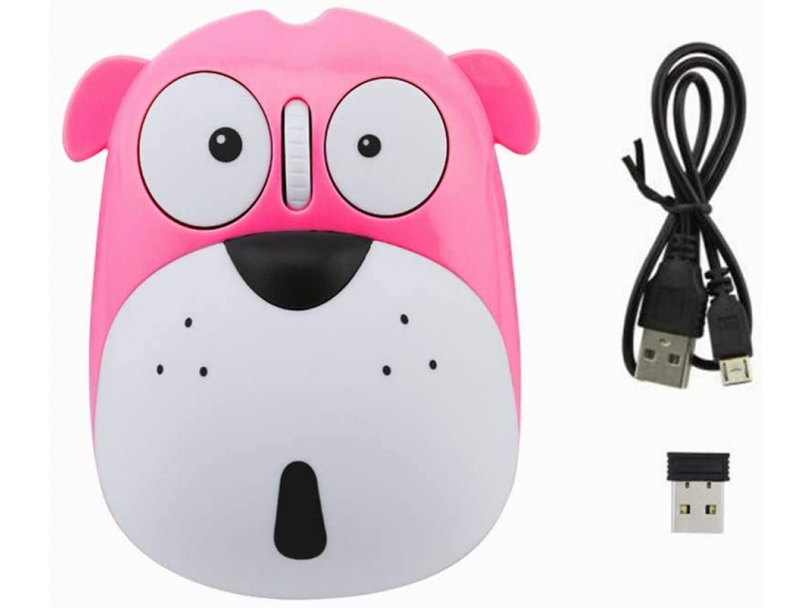Inalámbrico Mouse Cute Animal Dog 2.4Ghz Inalámbrico Mouse Mini Rechargeable Optical Mice Cartoon Computer Mouse 3 Buttons For Laptop Desktop Pc Computer (Pink)