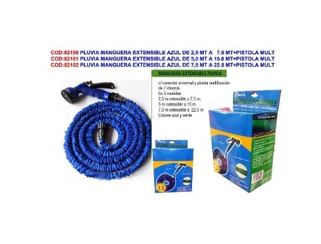 Pluvia manguera extensible azul de 2,5 mt a 7.5 mt+pistola mult