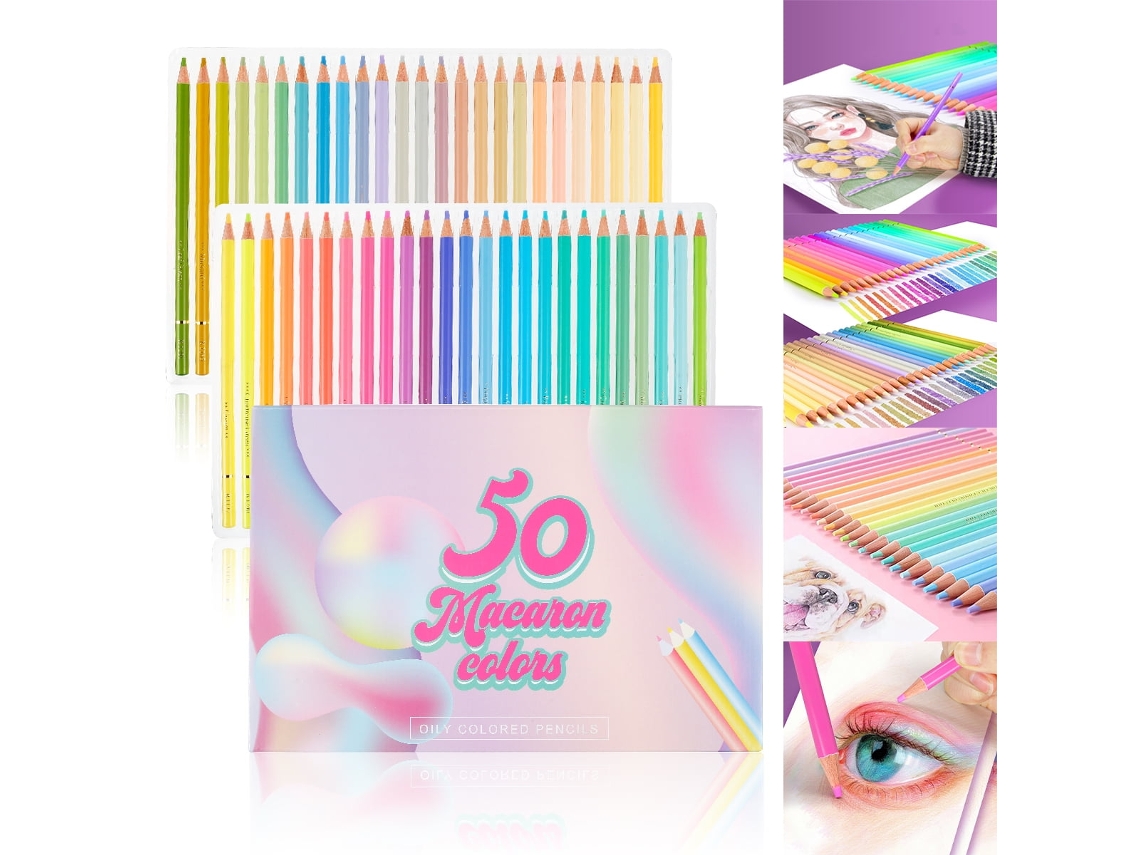 Lápices de colores premium para adultos, serie Artist, grafito suave, colores brillantes, 50 piezas, color Siurn