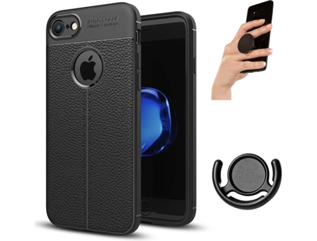 Carcasa + Soporte + Popsocket iPhone 8 Rugged Leather Negro