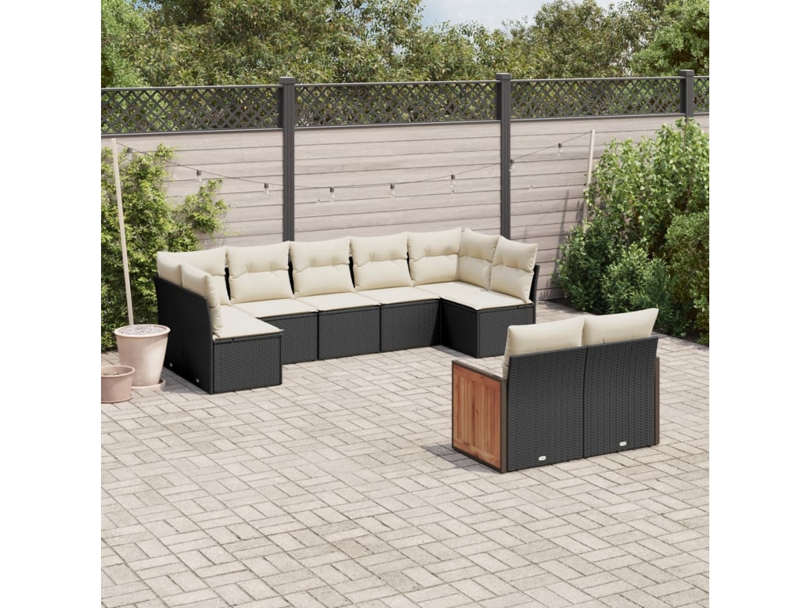 Conjunto de sofás de jardín de 9 piezas DKD Home Decor con cojines de mimbre negros