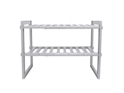 Organizador Extensible De Acero Inoxidable De Dos Niveles Para Debajo Del Fregadero, Con Gran Capacidad, Color Gris.