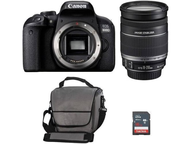 Kit Cámara Réflex CANON EOS 800D + EF-S 18-200mm F3.5-5.6 IS + Bolsa +16 GB SD