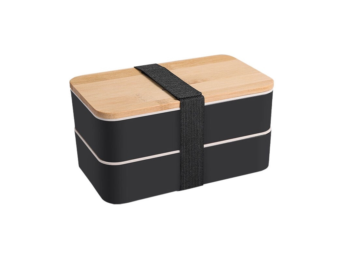 Fiambrera Bento negra de diseño japonés con 3 compartimentos herméticos para cubiertos, 1200 ml, de madera de bambú, para adultos y niños.