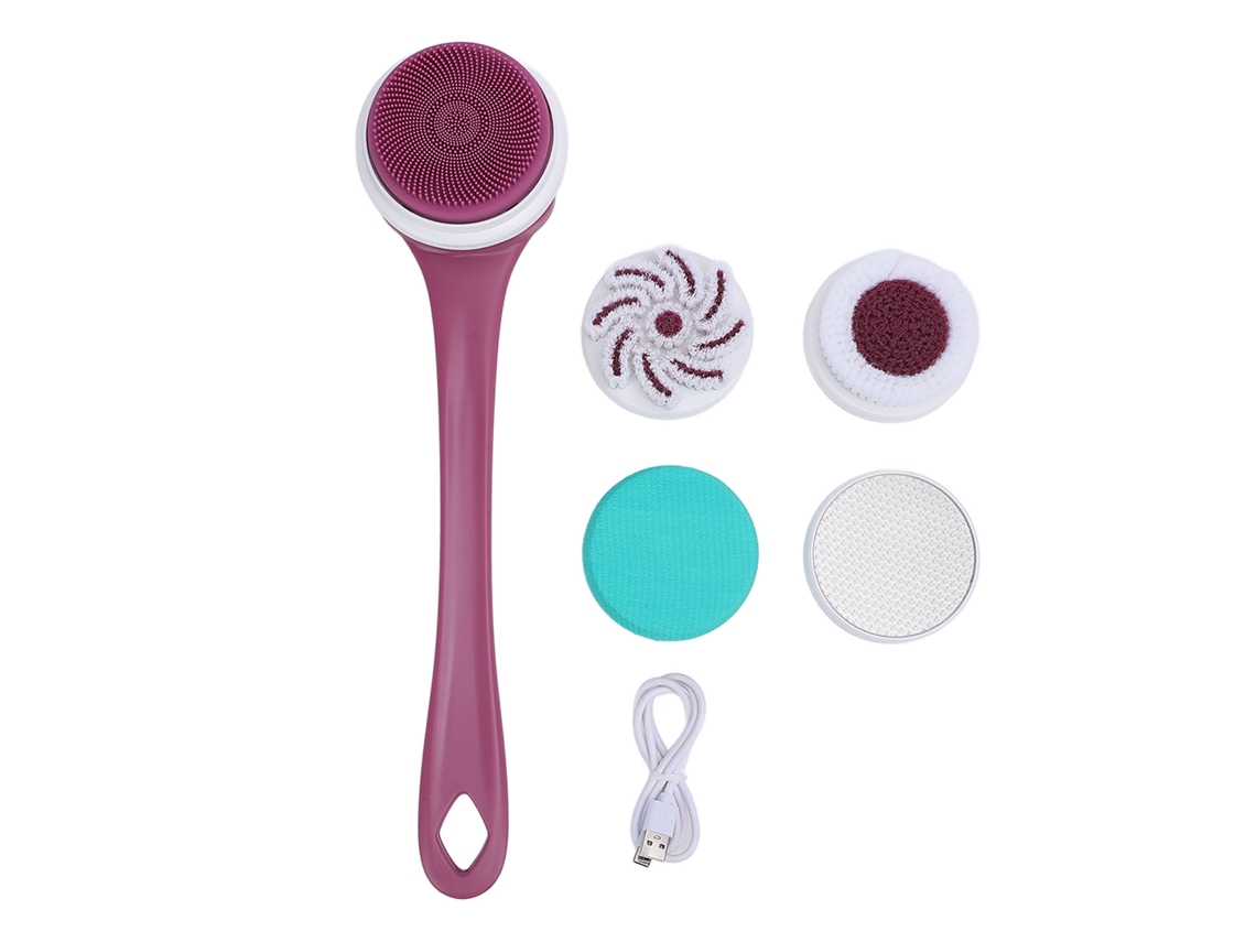 Cepillo Corporal Eléctrico De Mango Largo Con 5 Cabezales Resistente Al Agua Para Ducha Morado