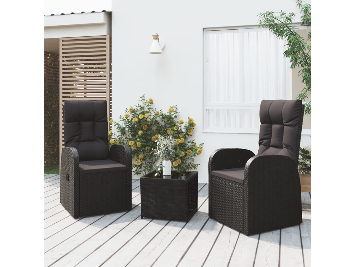 Conjunto 3 Peças Lounge De Jardim Vime Pe E Aço Preto Dkd Home Decor