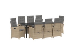 Conjunto de comedor de jardín VidaXL de 9 piezas con cojines de ratán de poliéster beige