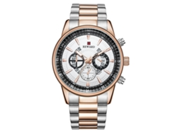 Reloj De Pulsera De Cuarzo Para Hombres Con Correa De Acero, Estilo Casual Y Negocios (oro Rosado+blanco)