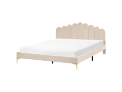 Cama De Casal Beliani Sauvian De Veludo Creme 180x200