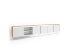 Mueble Tv, Televisión, 309x35x50cm, Para Tv Hasta 80", Colgado, Suspendido, Led, Blanco Y Roble Soft