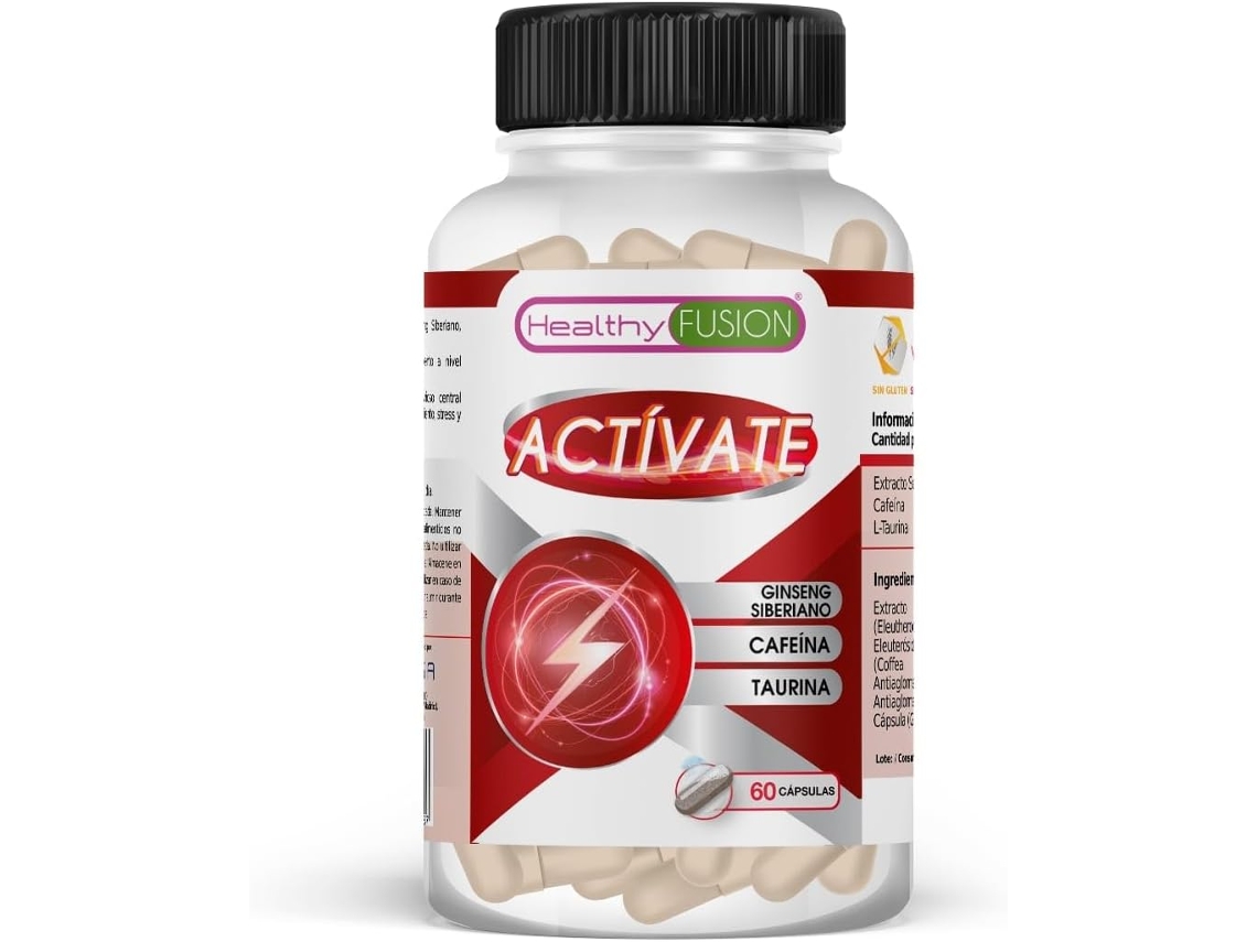 HEALTHY FUSION Taurina Cafeína Eleutherococcus Poderoso Energizante e Estimulante Energético Natural 60U
