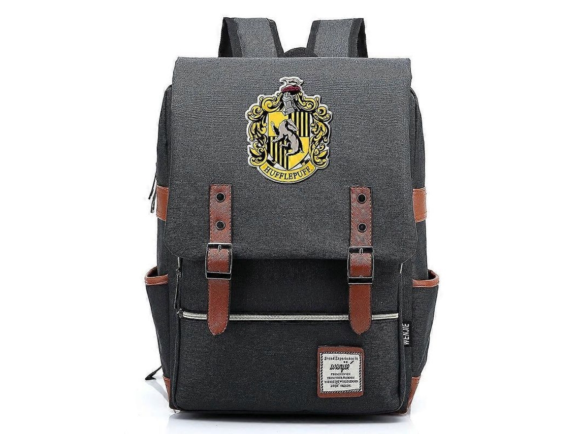 Mochila Impresa Hufflepuff Colegio Mágico 16" Gris Oscuro Para Estudiantes Juveniles Hombre Mujer 16 Pulgadas Gris Oscuro
