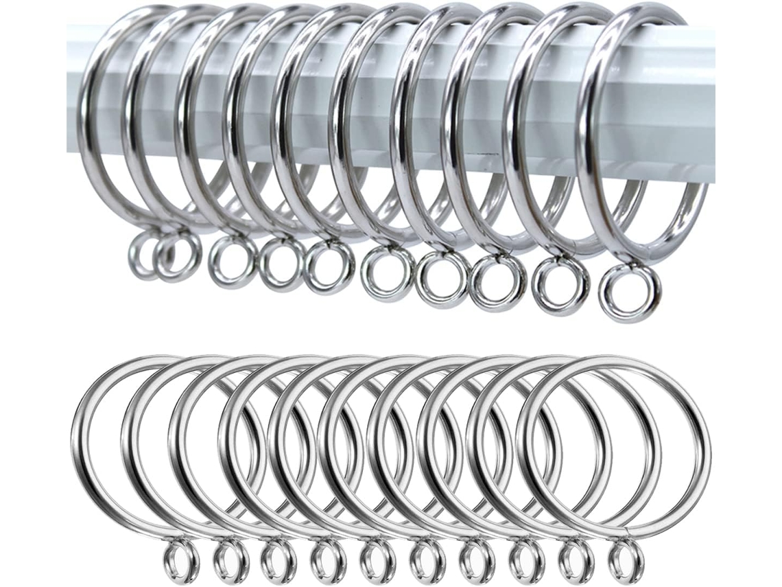 20 Anillos Metálicos Plata 38mm Para Cortinas Y Duchas, Deslizamiento Suave Y Fácil Instalación