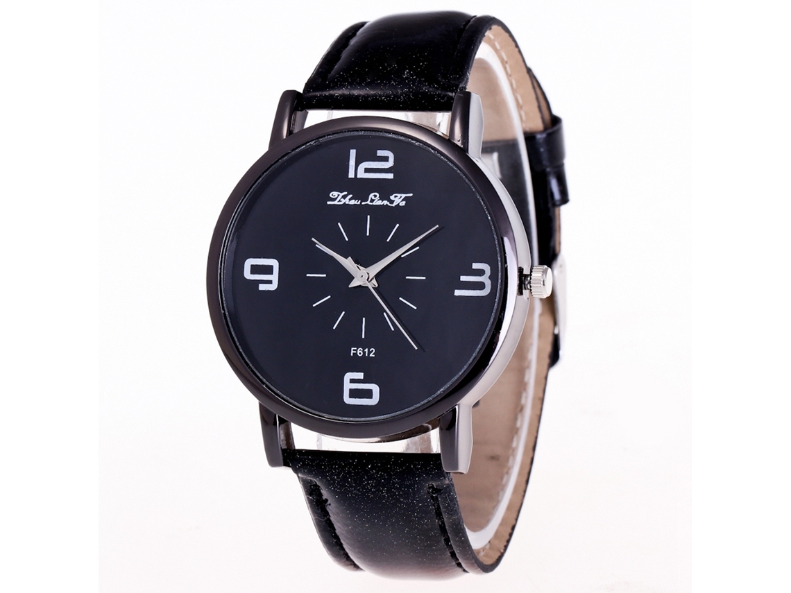 Reloj De Cuarzo Con Correa De Cuero, Estilo Sencillo Y Moderno, Con Esfera De Cristal (negro).