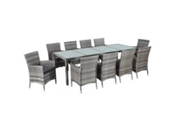 Conjunto 11 Peças Jantar Exterior C/ Almofadões Vime Pe Cinzento Dkd Home Decor