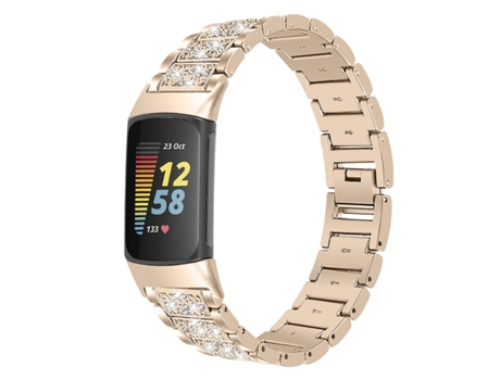 Correa Smartwatch para Fitbit Charge 5 Acero Inoxidable con Diamante (Oro Retro)