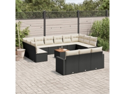 Conjunto de sofá de jardín de 14 piezas con cojines de mimbre negros DKD Home Decor
