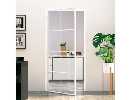 Puerta de interior vidrio templado y aluminio blanco 93x201,5cm VIDAXL