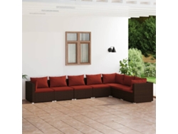 Conjunto de jardín de 7 piezas con cojines de mimbre marrón DKD Home Decor