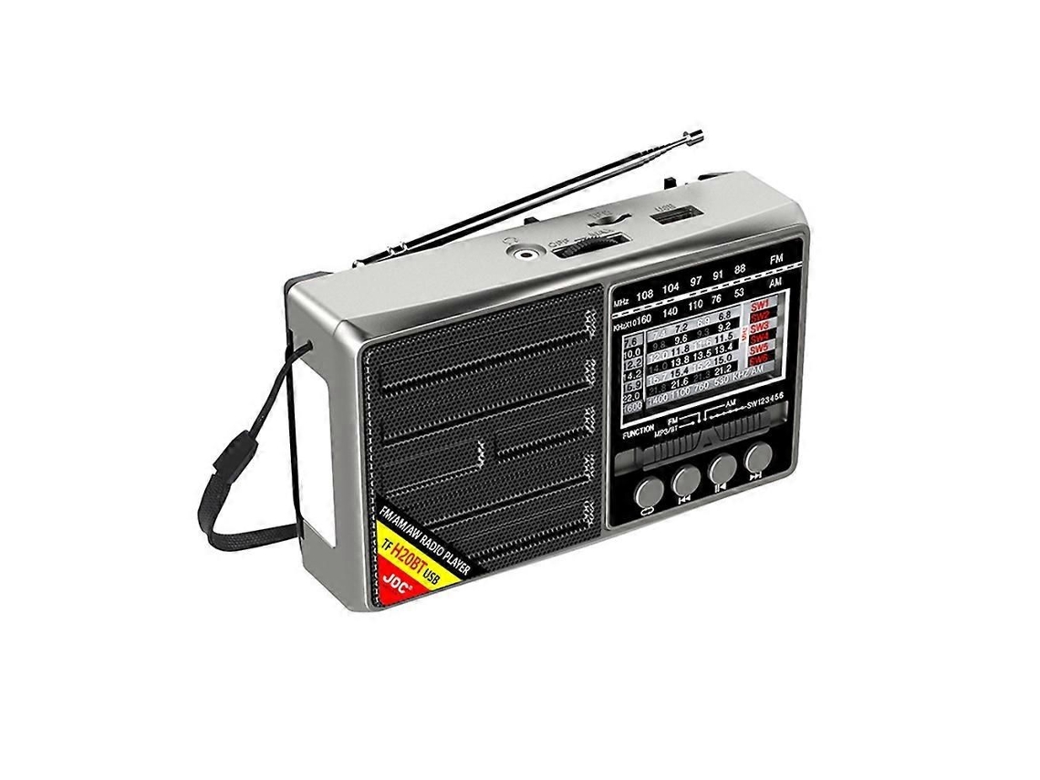 Radio portátil FM/AM/SW de banda completa con receptor recargable, reproductor de música TF/USB y pantalla LCD, color gris. GOKOCO