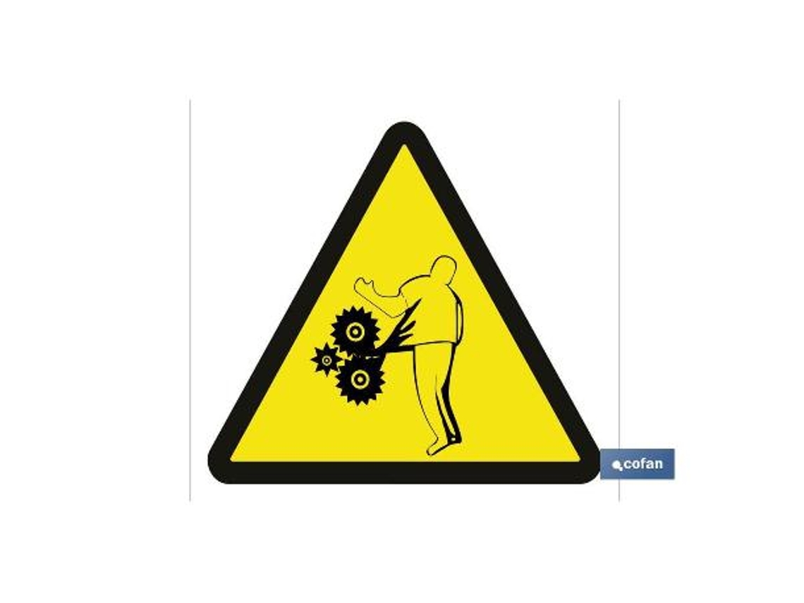 Señal adhesivo 105x105mm. peligro atrapamientos