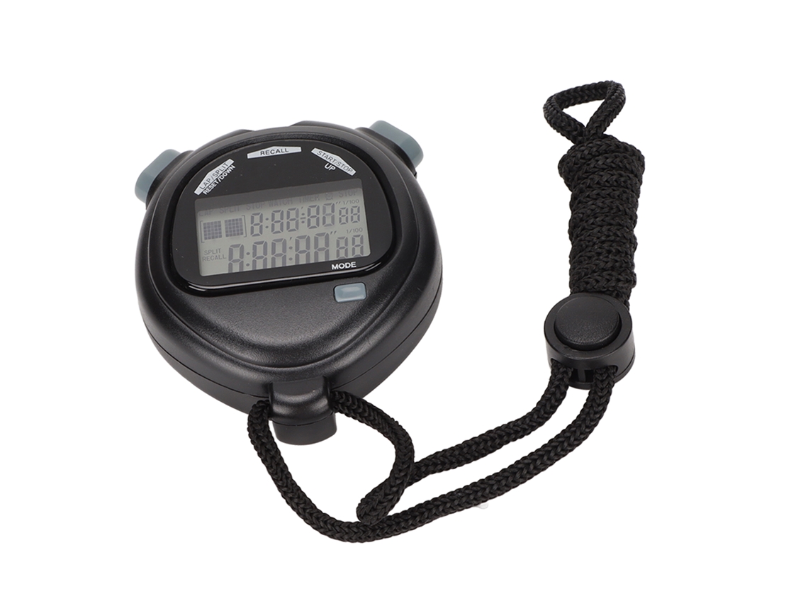Cronómetro electrónico multifuncional de 2 líneas, temporizador deportivo negro para entrenamientos, luz dorada.